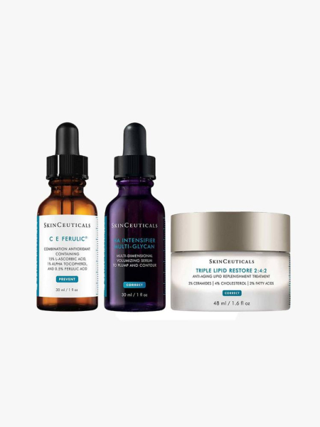 SkinCeuticals Best Sellers Gift Set three products on gray background