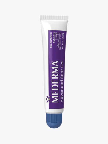 Mederma Advanced Scar Gel on a grey background