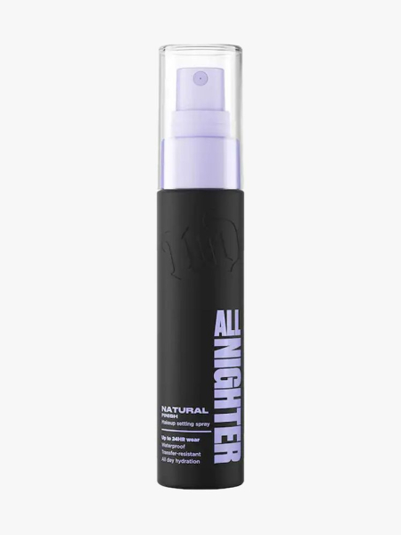 Urban Decay Cosmetics All Nighter Waterproof Makeup Setting Spray Travel Size in branded component on a light gray background